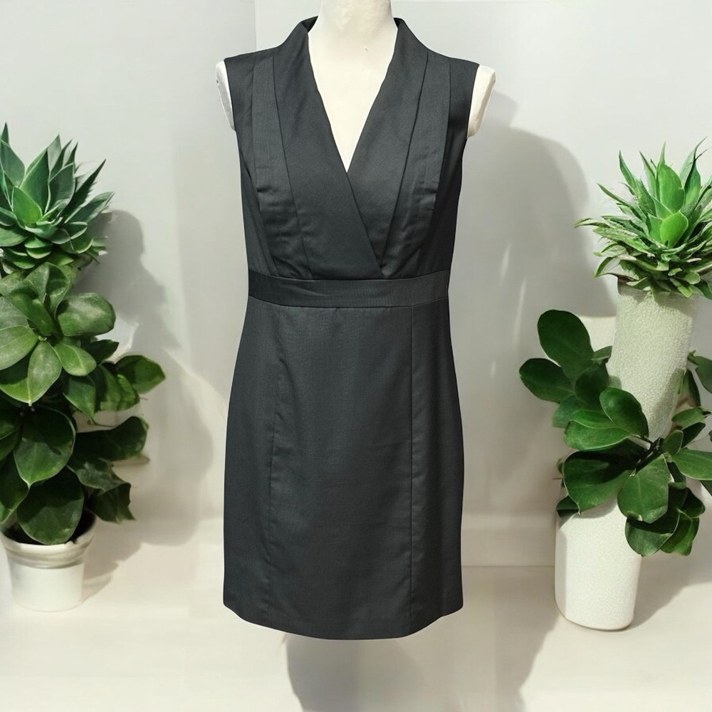 Love 21 Mini Sheath Dress Size L Charcoal Gray Sleeveless Layered V Neck‎ Empire